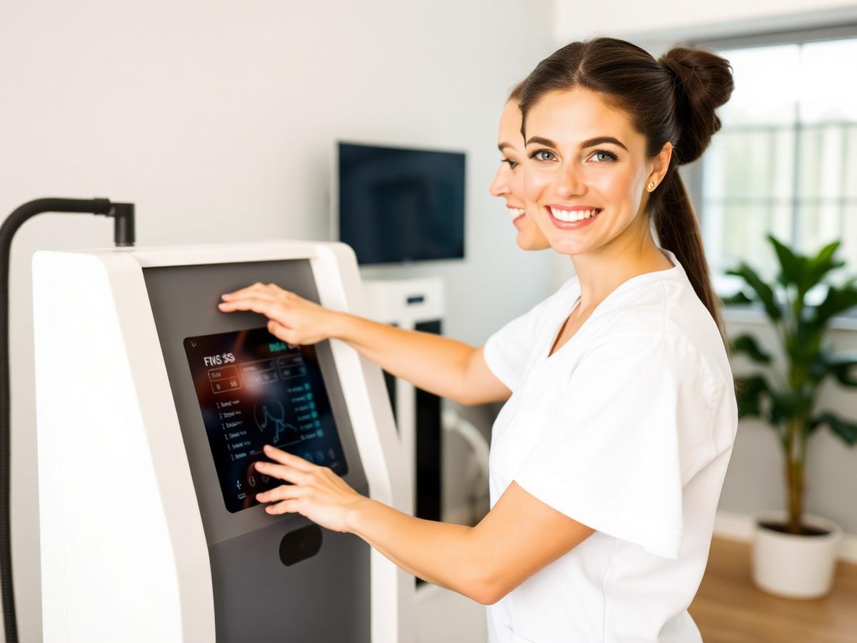 Therapist operating FMS therapy console